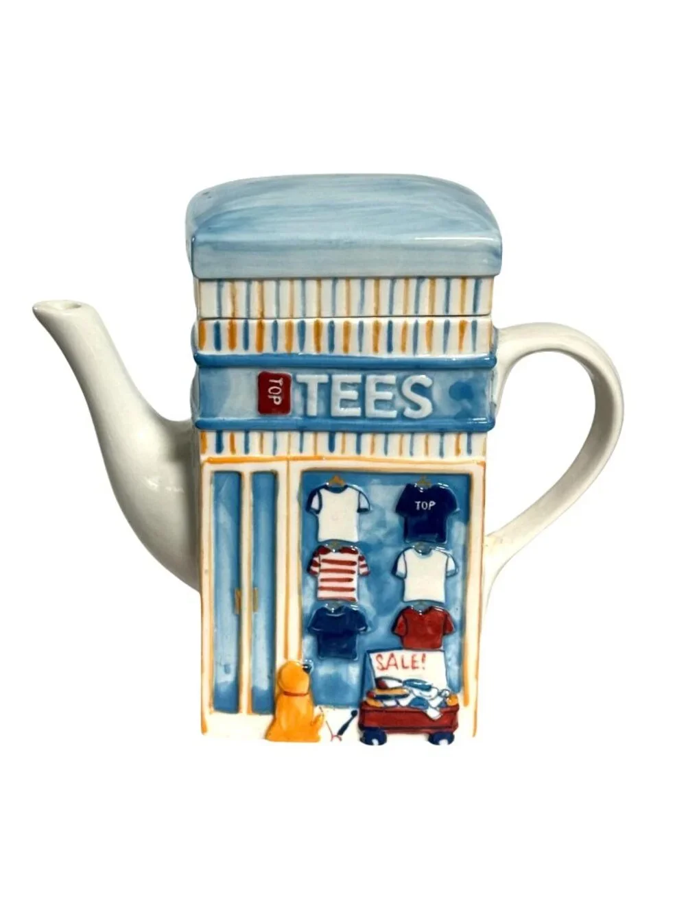 Ceramic Jeans & Tees Storefront Teapot By MSRF Inc Hand Wash Only